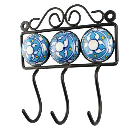 Turquoise With White Ceramic Floral Tiles Hook Online